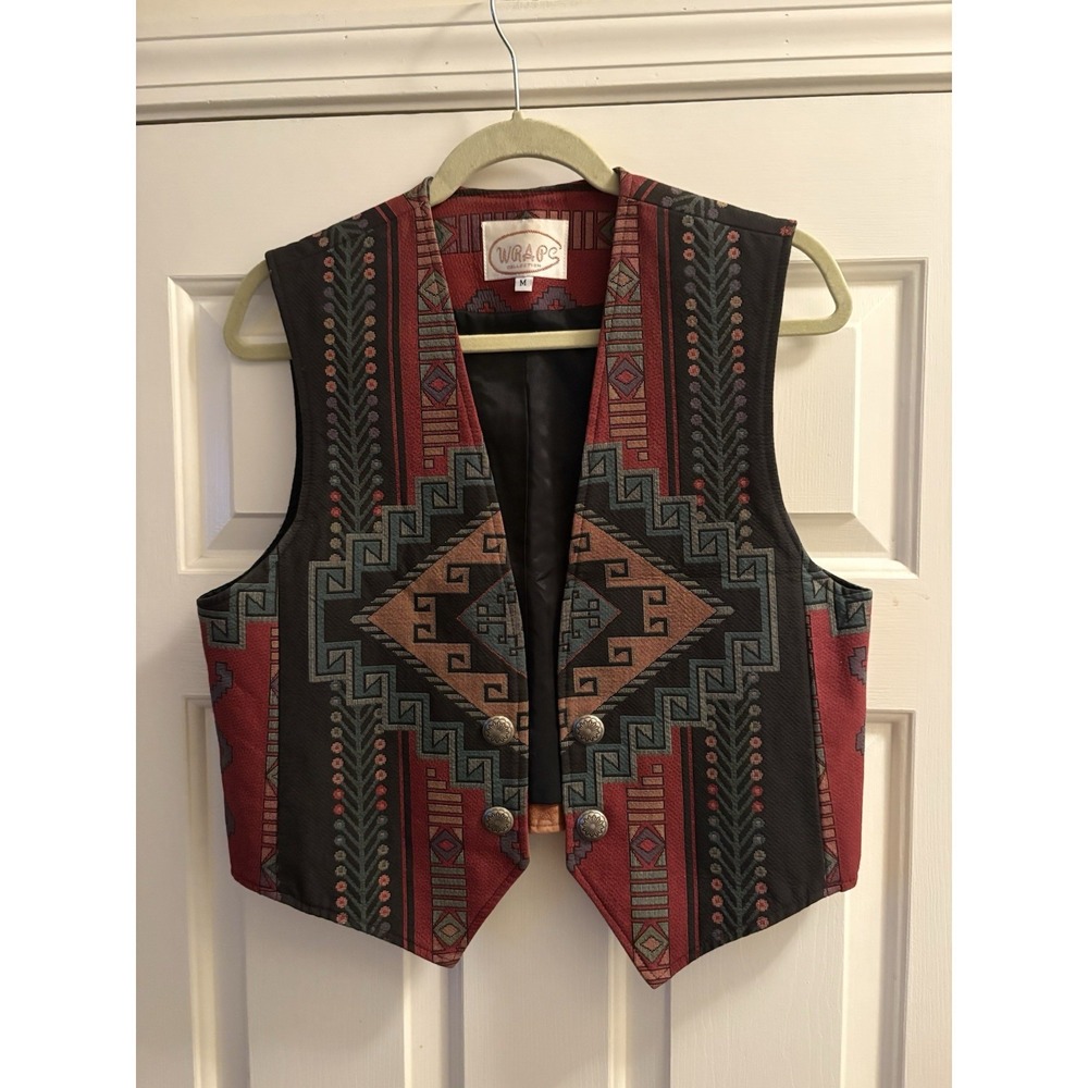 WRAPS Vintage Southwestern Designer Vest Size Medium PTP 18.5" Western